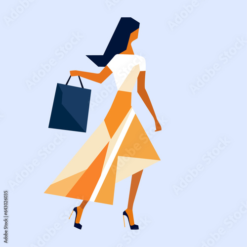 woman on shopping, vector illustration in abstract style