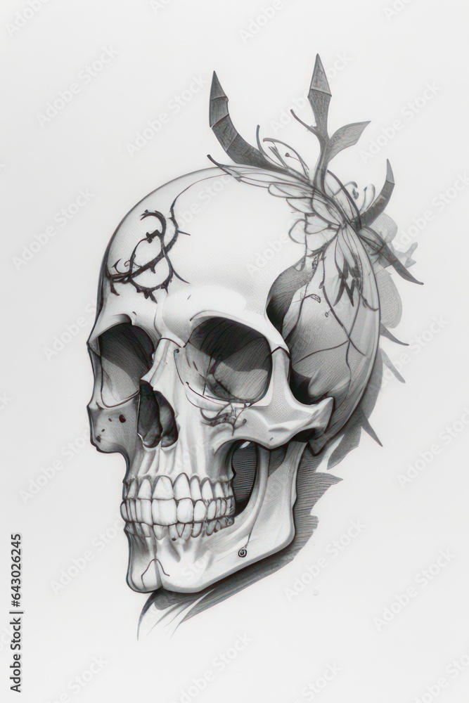 Obraz premium Illustrations tattoo design drawings Skull image.Generative AI