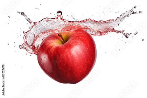 Fresh red apple splashing into clear water on transparent background - red apple in water splash