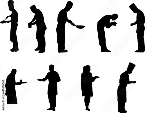 Cutout Silhouette for cooking people and waiters in kitchen and restaurants