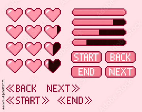 Foto Game pixel health bar hearts UI - Pink theme (editable pixel squares)