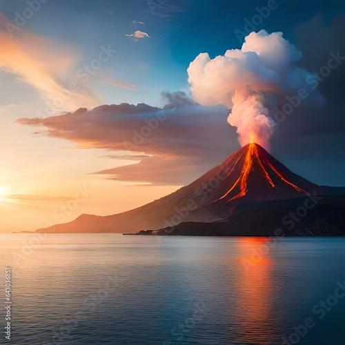 valcano eruption mountain in the middle of sea © Anns