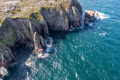 Aerial view of cliffs and sea stacks on Owey Island, County Donegal, Ireland photo