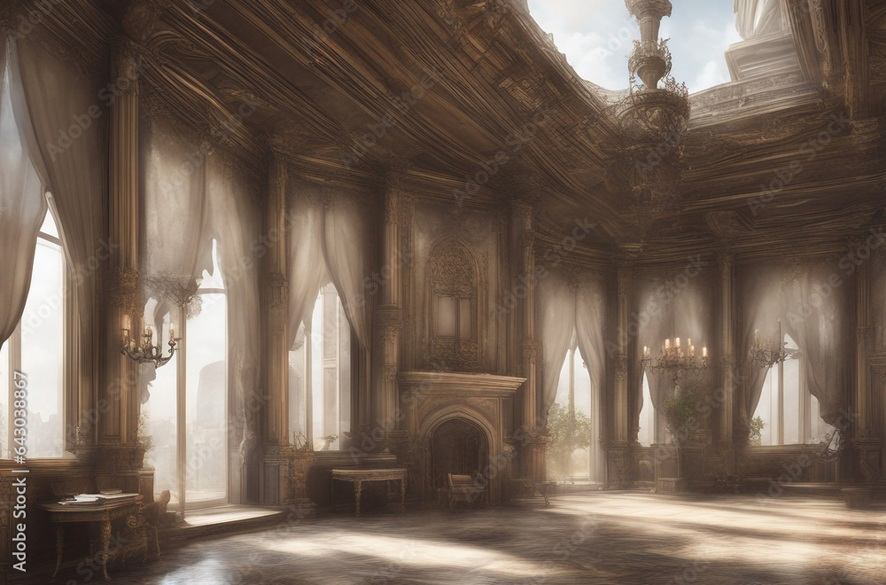 A realistic fantasy interior of the palace