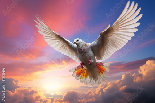 A dove of peace and rainbow colors