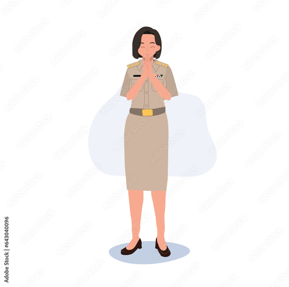 Asian Respect Sign concept. Traditional Thai Respect Gesture. Thai Sawasdee Greeting and Thank you. Thai teacher is doing thank you respect. Asian Respect Sign concept. Traditional Thai Respect Gesture. Thai Sawasdee Greeting and Thank you. Thai teacher is doing thank you respect.