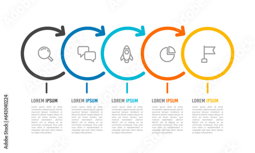 5 process Infographic thin line circle with an arrow. Vector illustration.