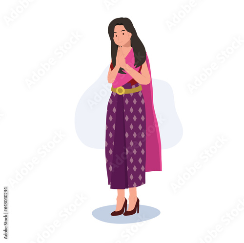 Asian Respect Sign concept. Traditional Thai Respect Gesture. Thai Sawasdee Greeting and Thank you.