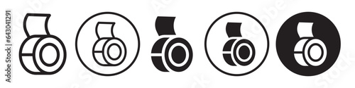 Scotch tape icon. product packaging plastic duct tape bobbin use in school to glue stationery symbol. Vector set of cargo sellotape for shipping electrical material adhesive. office paper fix logo. 