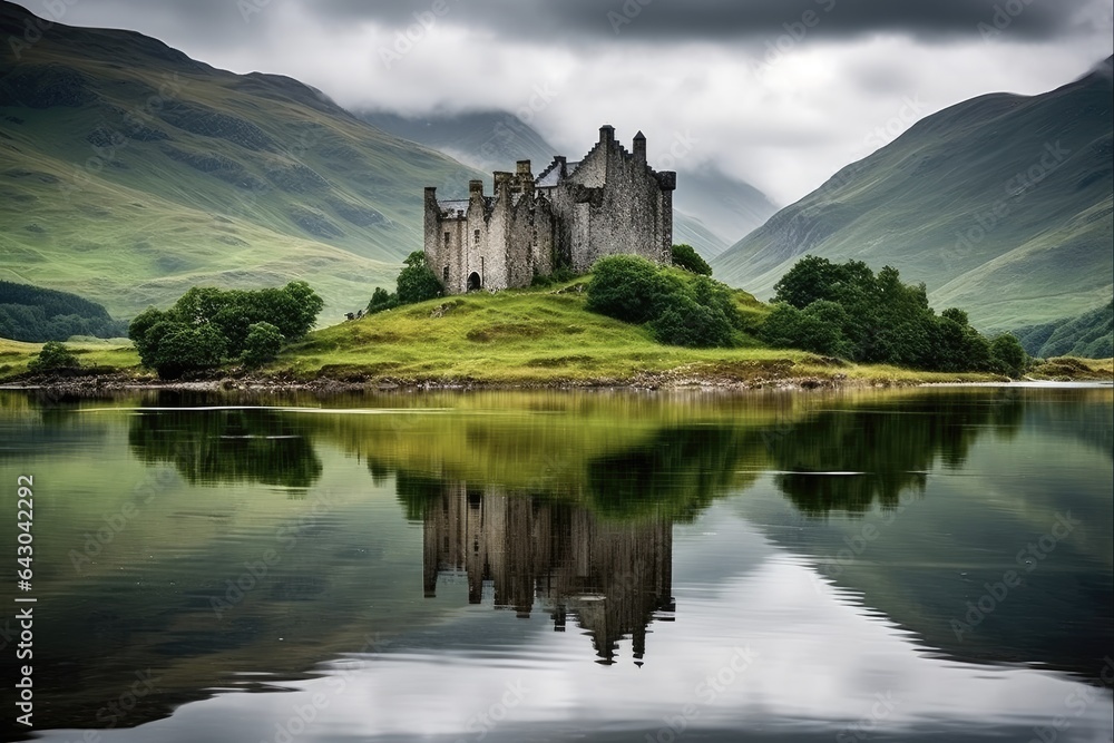 Scotland's Historic Beauty: Kilchurn Castle Reflected in Loch Awe, Highland's Waters
