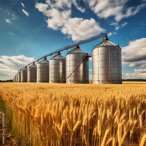 Wheat silo on a farm.  A farming and food concept. Generative ai. 