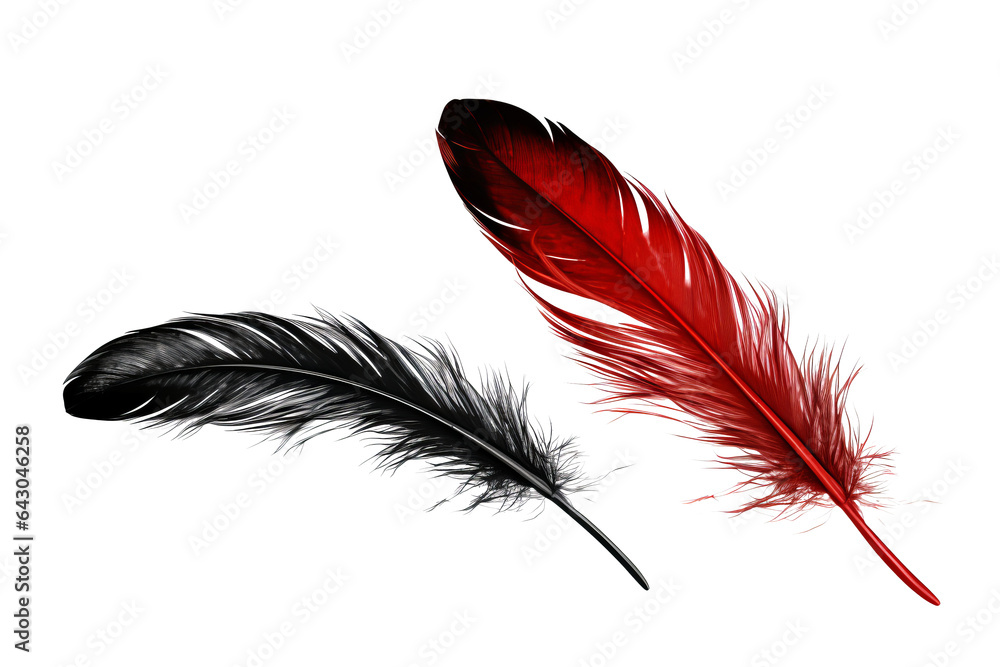 Highresolution image of a black feather with red tips isolated on a