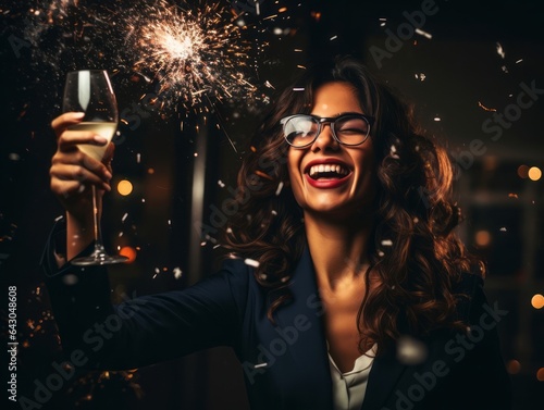 Woman attending a New Year Eve party in an elegant gown photo