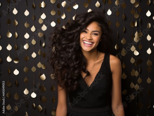 Woman attending a New Year Eve party in an elegant gown photo