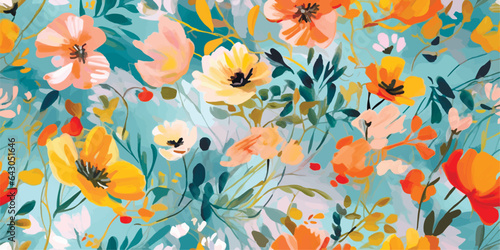Trendy Wild Meadow florals , Flower bouquet illustration Seamless Pattern Vector Design, Design for fashion , Perfect for greetings, invitations, manufacture wrapping paper, textile, wedding