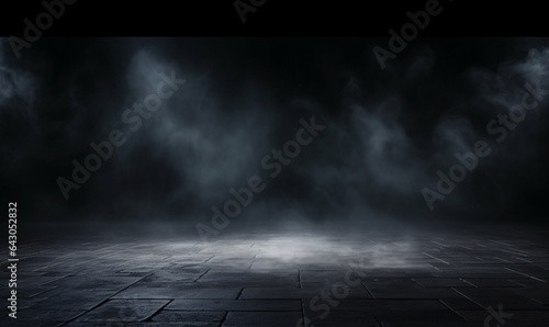 Empty dark background with smoke or fog on the floor