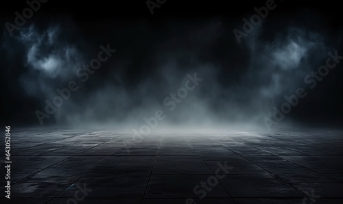 Empty dark background with smoke or fog on the floor
