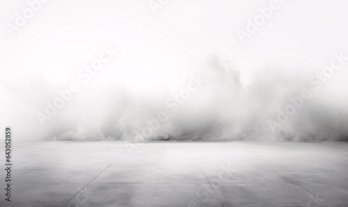 Empty white background with smoke or fog on the floor