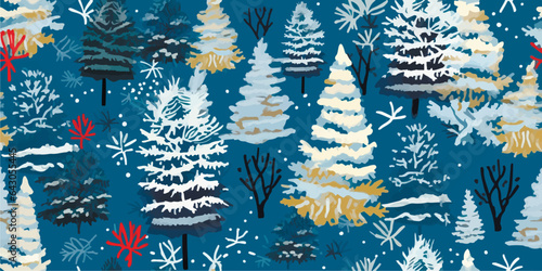 Modern Winter Christmas, New year festive seamless pattern for wrapping paper or fabric with different elemets. Creative vintage collage contemporary seamless pattern. Fashionable template for design