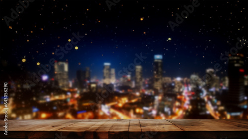 パノラマの夜空と美しい高層ビルの夜景、美しくぼやけた横長の背景。ワイド画像。Generation AI © joumonshiba gen