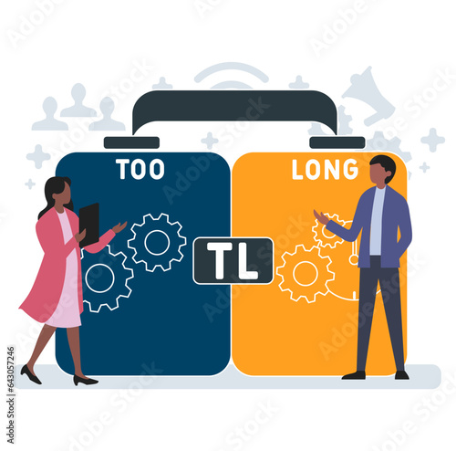 TL Too long acronym. business concept background. vector illustration concept with keywords and icons. lettering illustration with icons for web banner, flyer, land