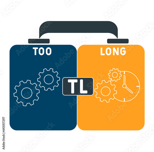 TL Too long acronym. business concept background. vector illustration concept with keywords and icons. lettering illustration with icons for web banner, flyer, landing