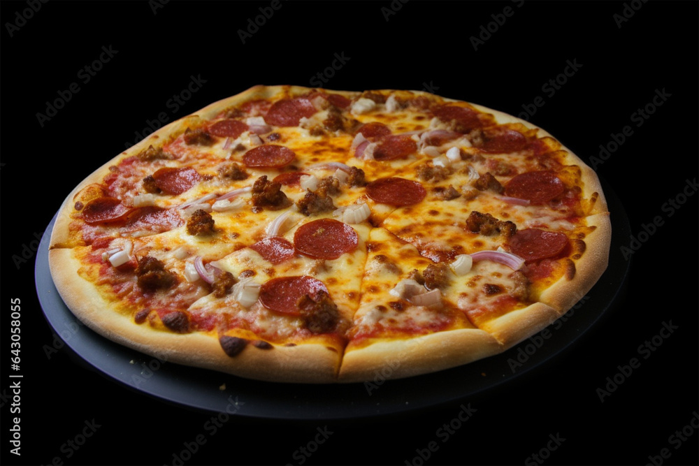 a delicious pizza, white background