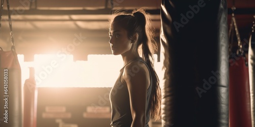 Female boxers, female athletes punch sandbags correctly. female fitness boxing training in the gym