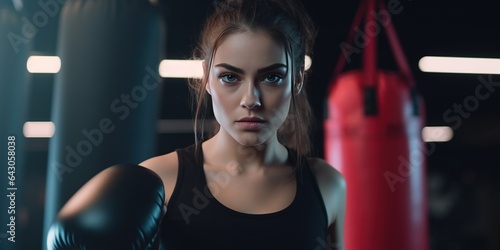 Female boxers, female athletes punch sandbags correctly. female fitness boxing training in the gym