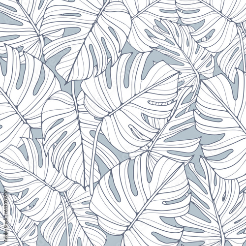 Tropical light background with monstera leaves. Background for decor, wallpapers, covers, postcards and presentations.