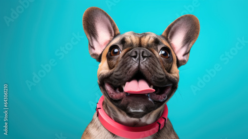 Happy smiling dog isolated on blue background. © MP Studio