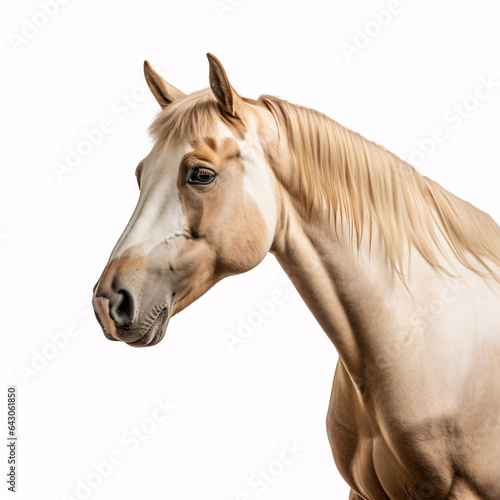 Portrait of a bay horse on a white background. Animals category.