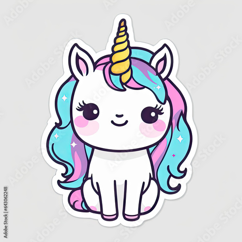 Cute Kawaii Little Unicorn Sticker with solid background