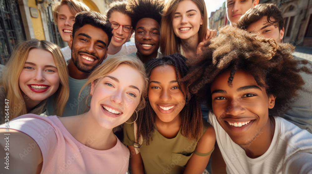 Group of young people taking selfies Group of young people taking selfies