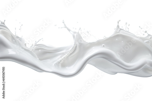 Realistic white milk wave splash, spill with drops isolated on PNG