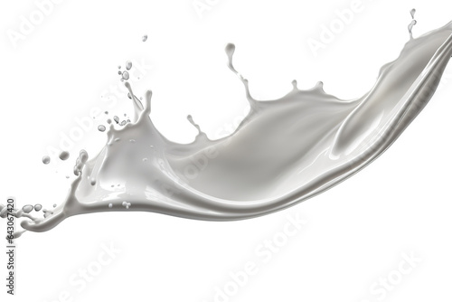 Realistic white milk wave splash, spill with drops isolated on PNG