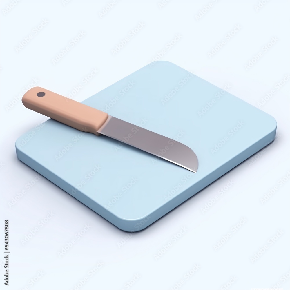 3D Knife and Cutting Board Icon: Culinary Essentials Isolated on a White Background 3D Knife and Cutting Board Icon: Culinary Essentials Isolated on a White Background