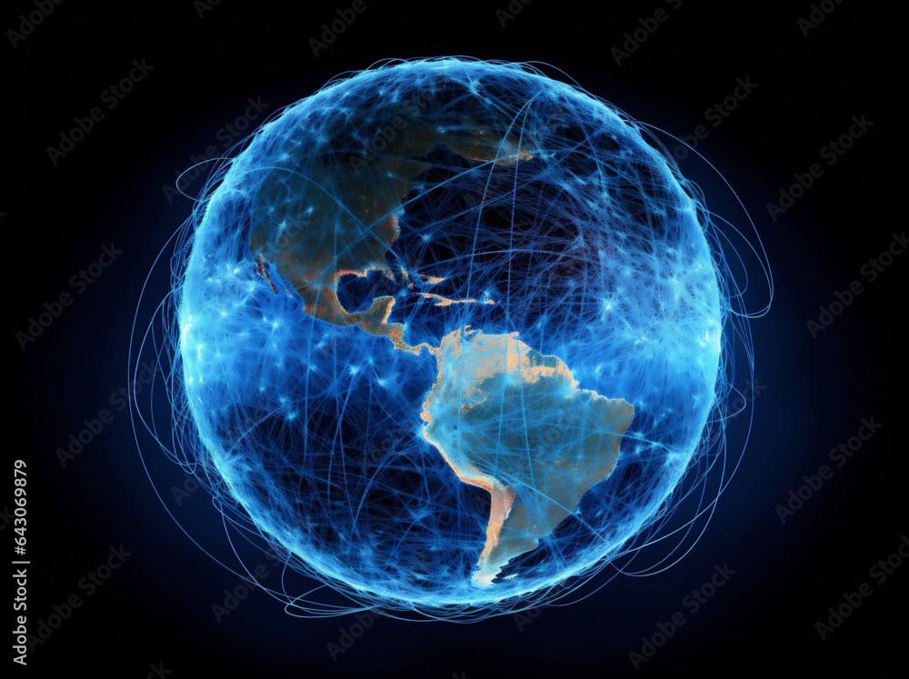technology cyberspace internet network global earth connection map globe planet. Generative AI.