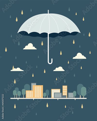 rainy cloudy day with umbrella vector illustration 02