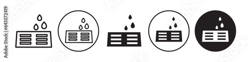 Drain grill icon. water waste management metal cover of bathroom floor drainage symbol. Vector set of street sewerage grate sink to filter out. Flat outline of road side ground way hole with lid