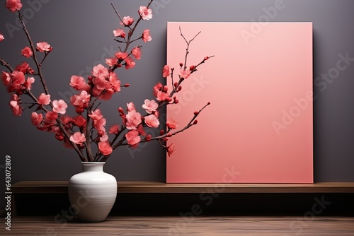 Poster frame mockup in minimalist modern living room interior background, 3D render