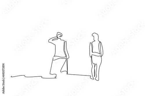 people mature couple walking away outside line art