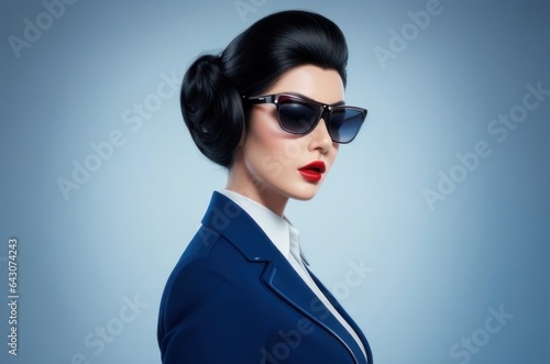 Female air hostess in a suit looks confident.Generative AI