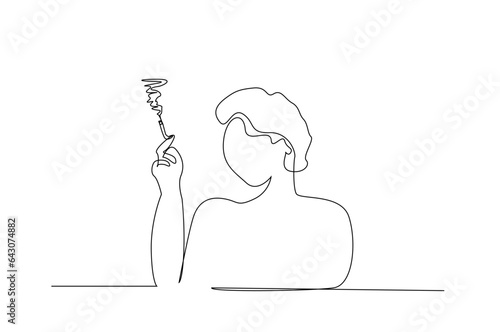 woman human depressed unhappy lonely smoking thinks unhealthy life line art design