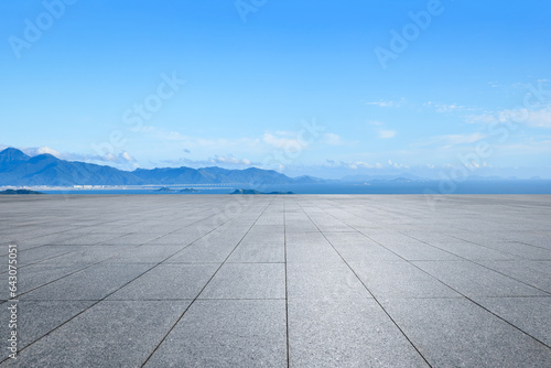 Empty square floor and sea with island natural landscape in summer © ABCDstock