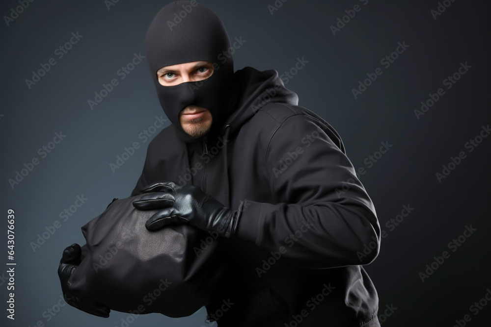 Mysterious man wearing a mask and holding a bag in an undisclosed location
