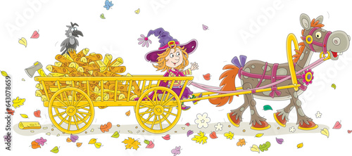 Little witch carrying chopp...