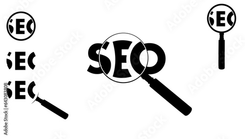 Search engine optimization icon set, SEO under a magnifying glass