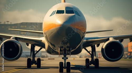 Close-up of a cargo plane at the airport, Global freight transportation and logistics concept.