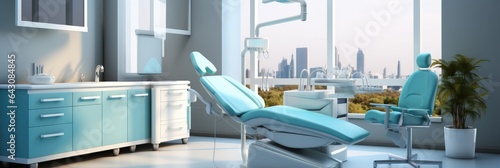 Dental chair and medical diagnosis machine equipment at hospital, Health care, Dentistry concept.